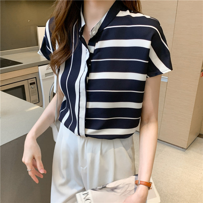 Damen Bluse Streifenmuster Lässig Weiß - Eveloria