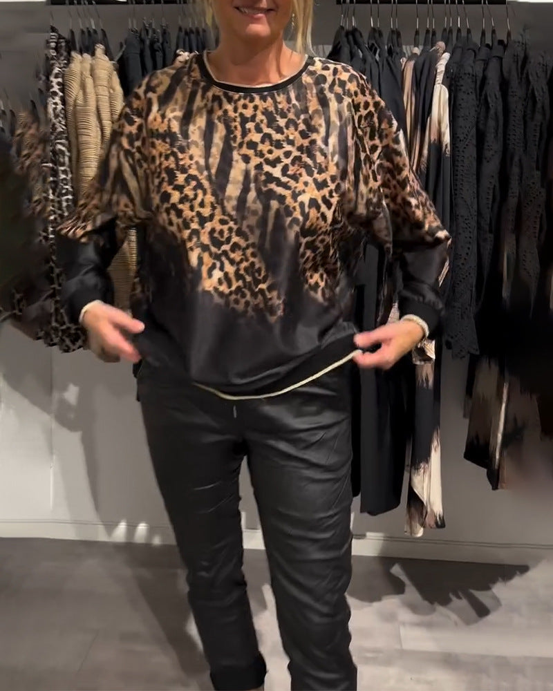 Damen Sweatshirt Leopardenmuster Trendy Eveloria