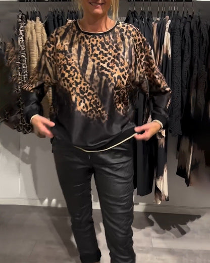 Damen Sweatshirt Leopardenmuster Trendy Eveloria