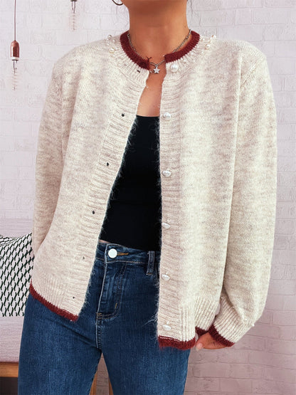 Damen Strickjacke Edel mit Perlenverzierungen und Knöpfen