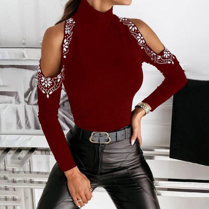 Damen Schulterfrei Florale Spitze Weiße Bluse