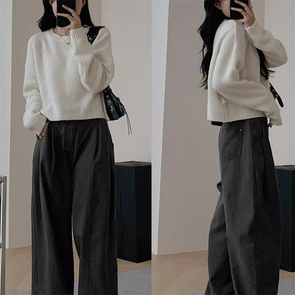 Damen Strickpullover Lässig Weit Überschnittene Schultern Eveloria
