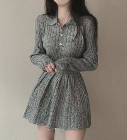 Damen Strickkleid Pulloverstil Kabelmuster Eveloria