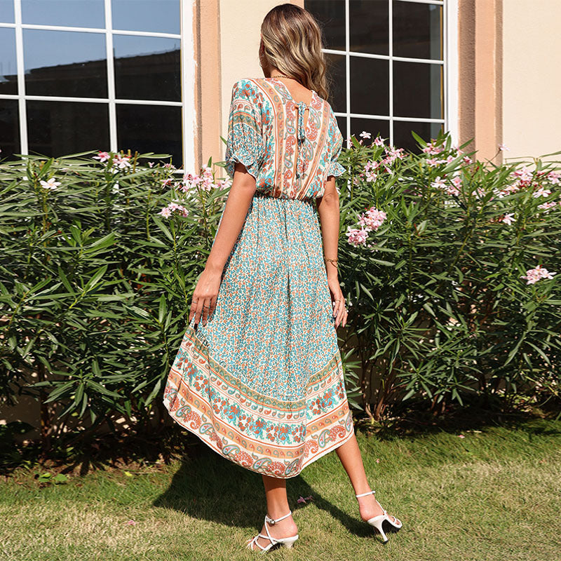 Damen Maxikleid Asymmetrischer Saum Floralmuster