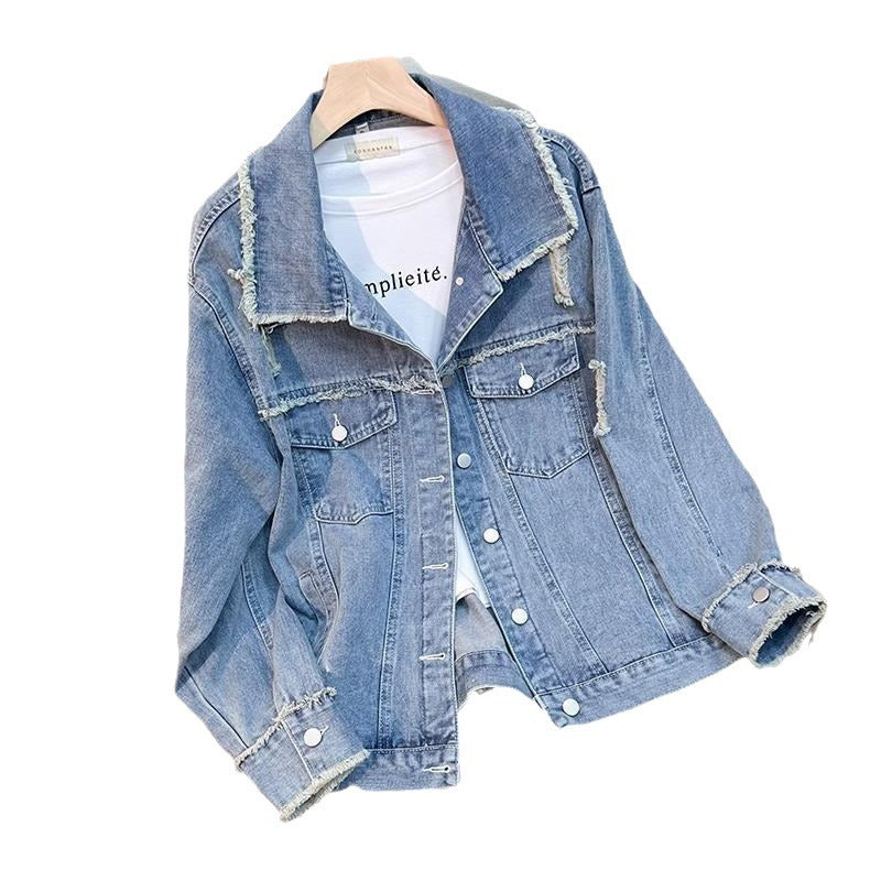 Damen Denimjacke mit Fransen blau Eveloria