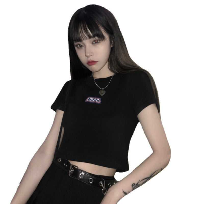 Damen Cropped T-Shirt Figurbetont Baumwolle Weiß