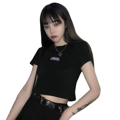 Damen Cropped T-Shirt Figurbetont Baumwolle Weiß
