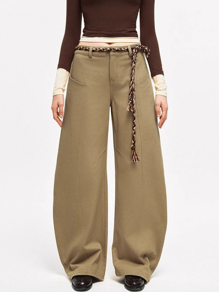 Damen Chino-Hose Weite Bein mit geflochtenem Gürtel