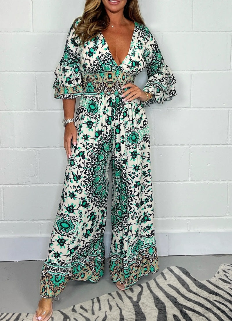 Damen Jumpsuit Floralmuster Weite Ärmel Eveloria
