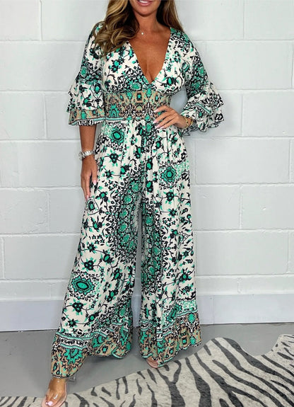 Damen Jumpsuit Floralmuster Weite Ärmel Eveloria