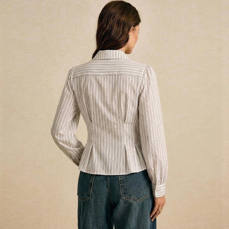 Damen Bluse Taillierte Vertikale Streifen Eveloria