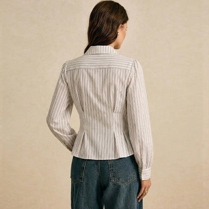 Damen Bluse Taillierte Vertikale Streifen Eveloria