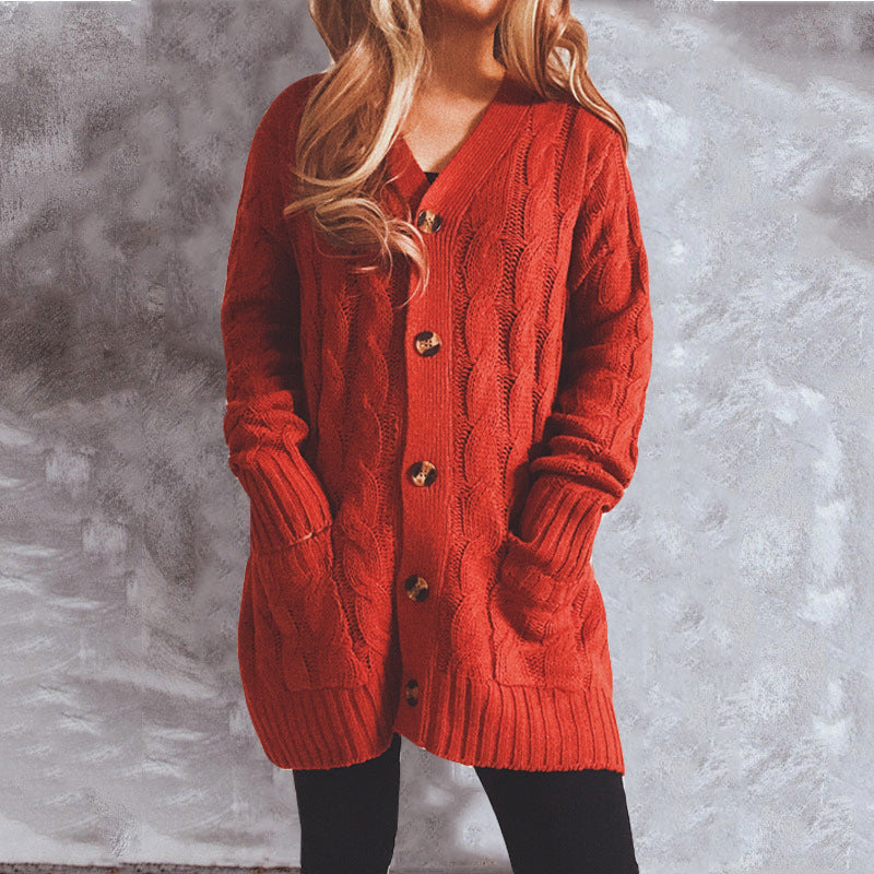 Damen Strickjacke V-Ausschnitt Knöpfe Grau Eveloria