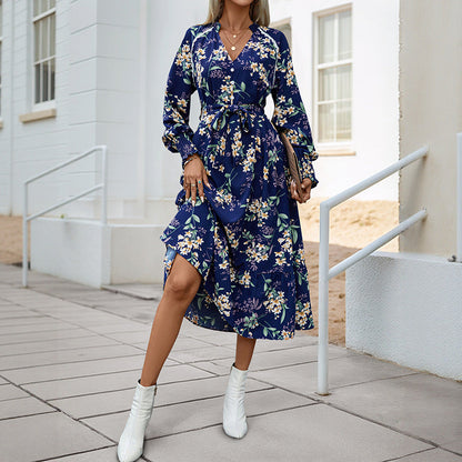 Damen Wickelkleid Floral Muster Voluminöse Ärmel Eveloria - Eveloria