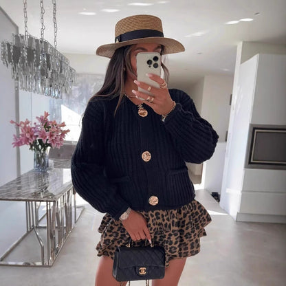 Damen Strickjacke Kuschelig Mit Taschen Goldfarben