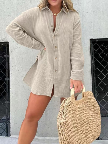 Damen Shorts-Anzug mit Knoten-Detail aus Baumwolle Beige
