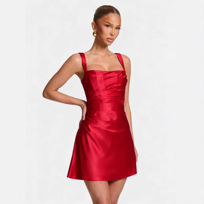 Damen Cocktailkleid Satin Quadrat-Ausschnitt Eveloria