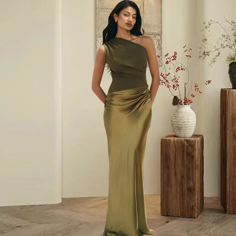 Damen Abendkleid Asymmetrisch Satin Schimmer Eveloria