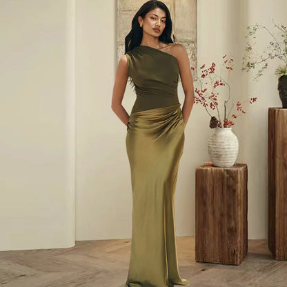 Damen Abendkleid Asymmetrisch Satin Schimmer Eveloria
