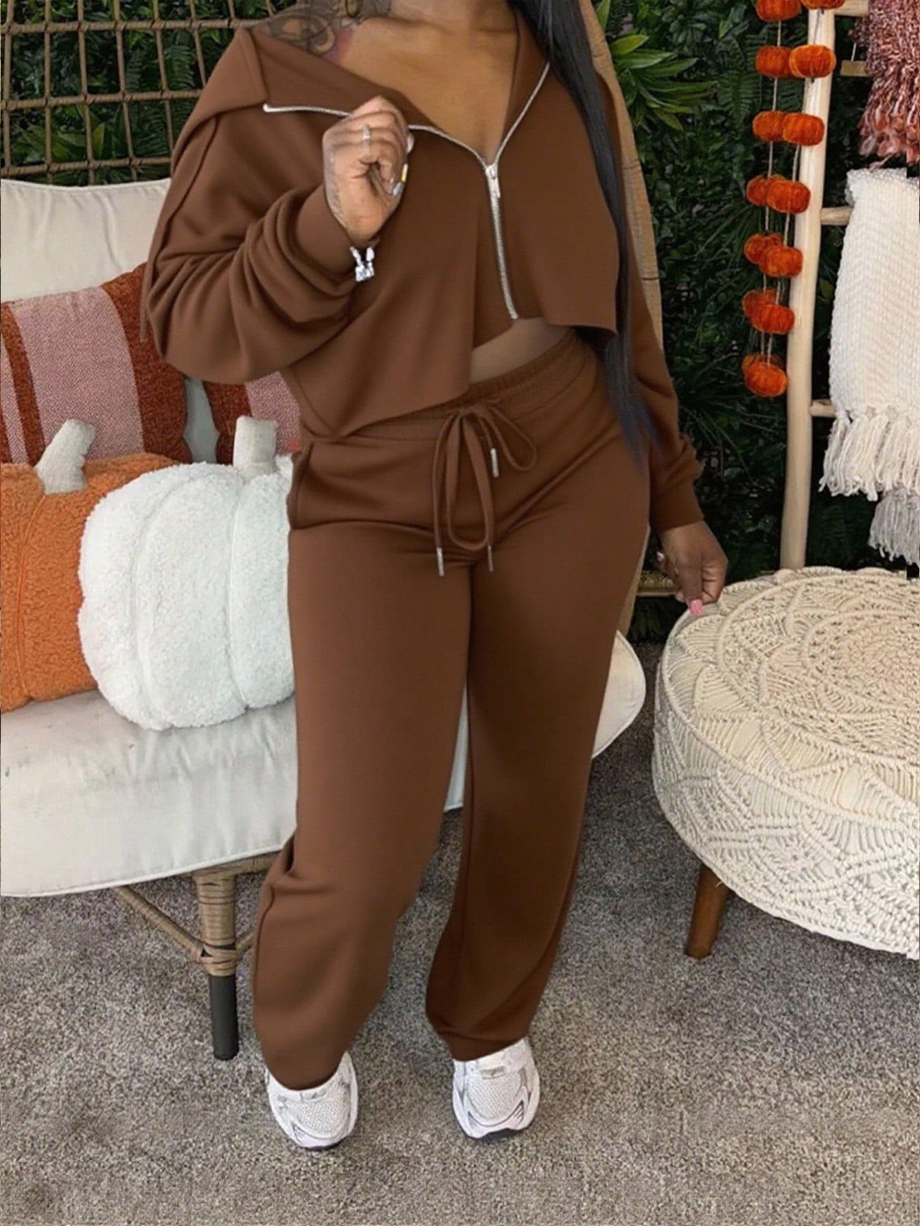Damen Sport Outfit Crop- und Jogginghose Set