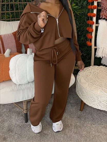 Damen Sport Outfit Crop- und Jogginghose Set