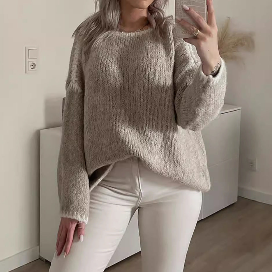 Damen Oversized Strickpullover KontrastAkzente