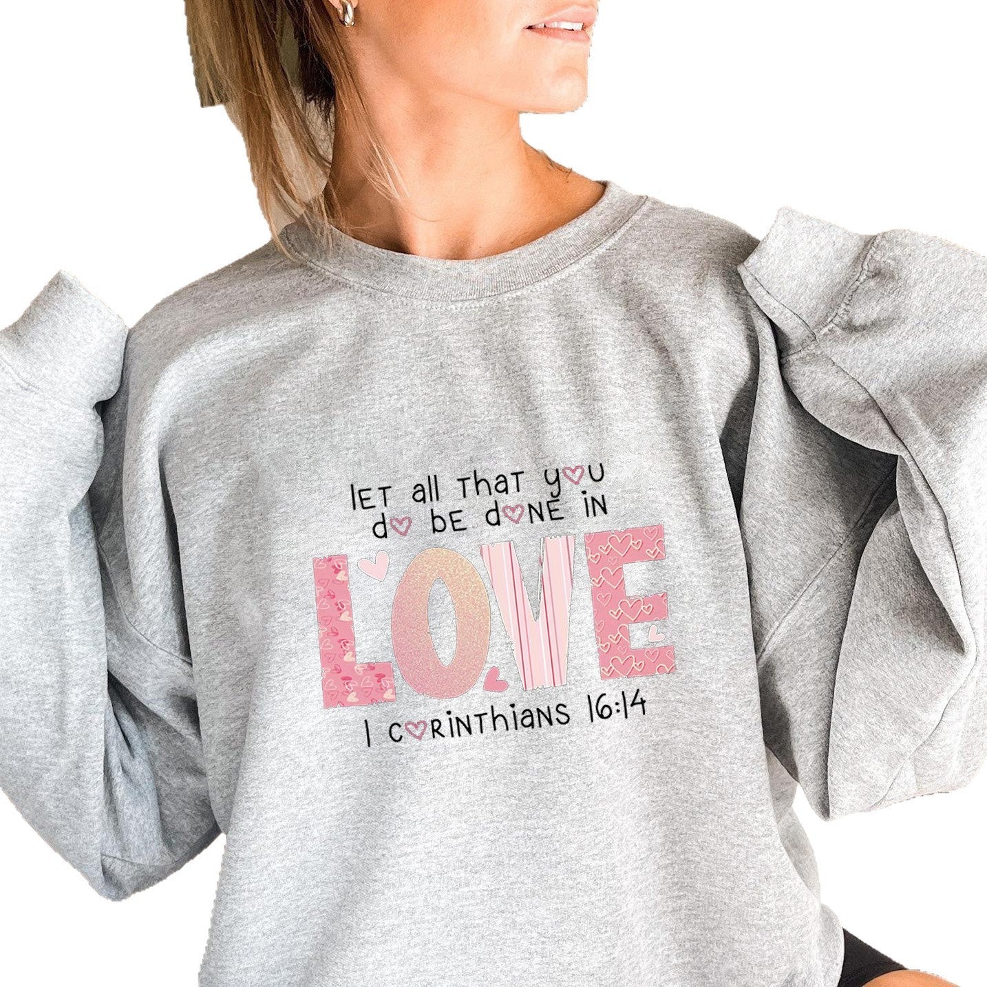Damen Sweatshirt Bequem Baumwolle Inspirierender Druck Grau