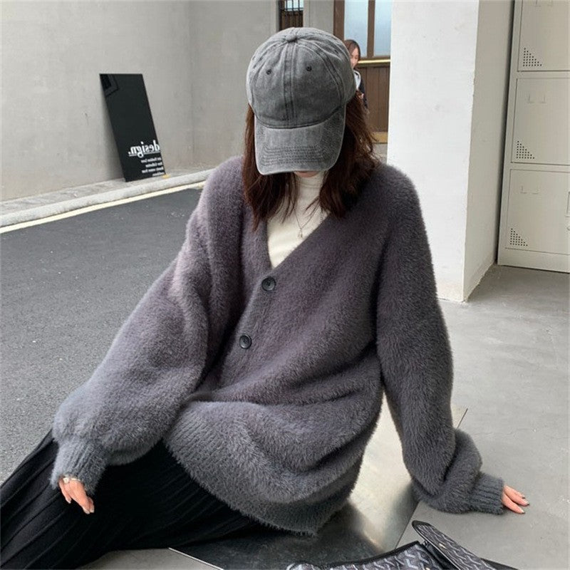 Damen Flauschcardigan Weit mit Knöpfen Beige - Eveloria