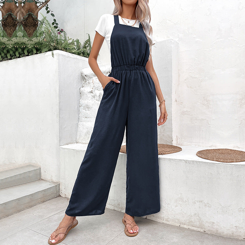 Damen Jumpsuit Weit Schnitt Elastischer Bund Eveloria