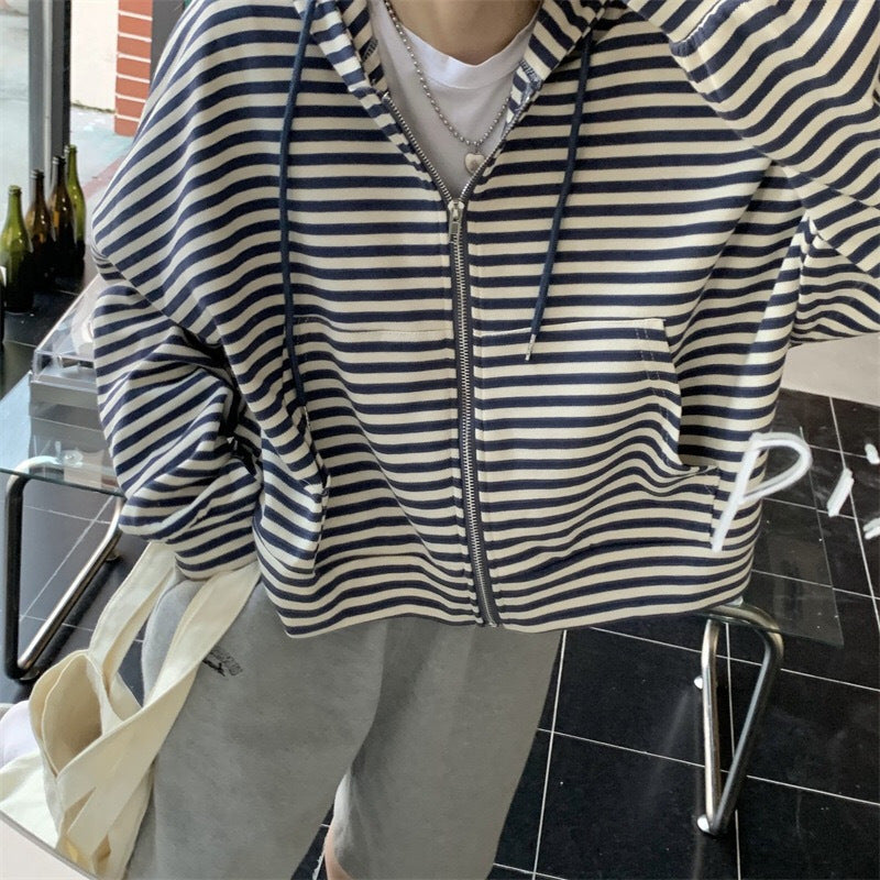 Damen Zip-Hoodie Gestreift Lässiger Schnitt