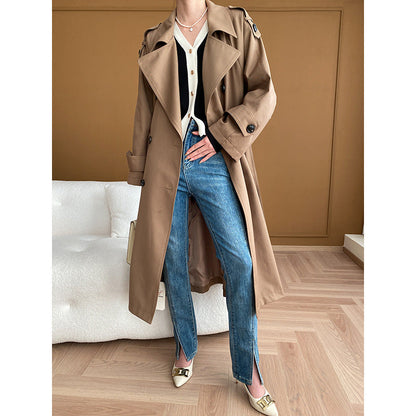 Damen Trenchcoat mit Struktur-Revers und Seitentaschen