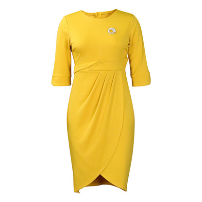 Damen Wickelkleid Elegante Drapierung Brosche