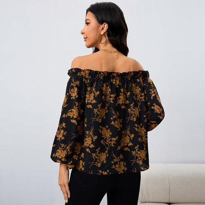 Damen Off-Shoulder Bluse Floralmuster Elastisch
