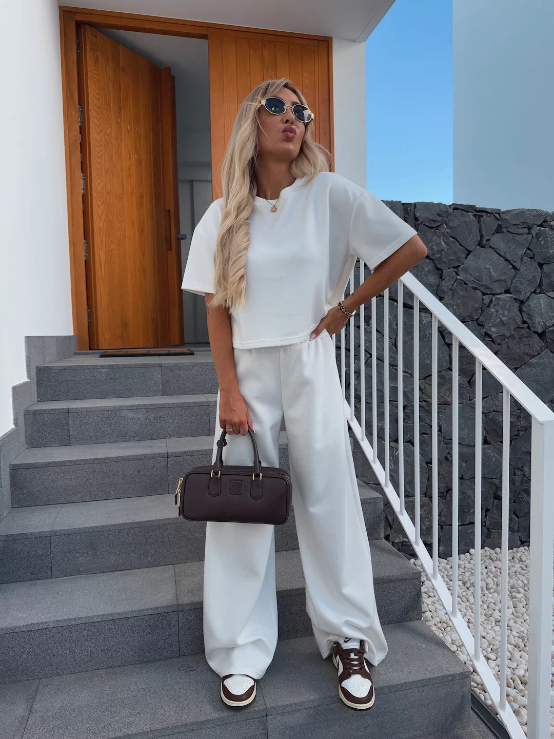 Damen Cropped Oberteil Set mit weiter Hose Eveloria