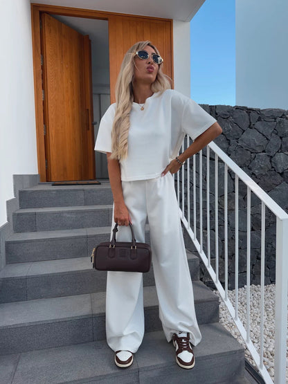 Damen Cropped Oberteil Set mit weiter Hose Eveloria