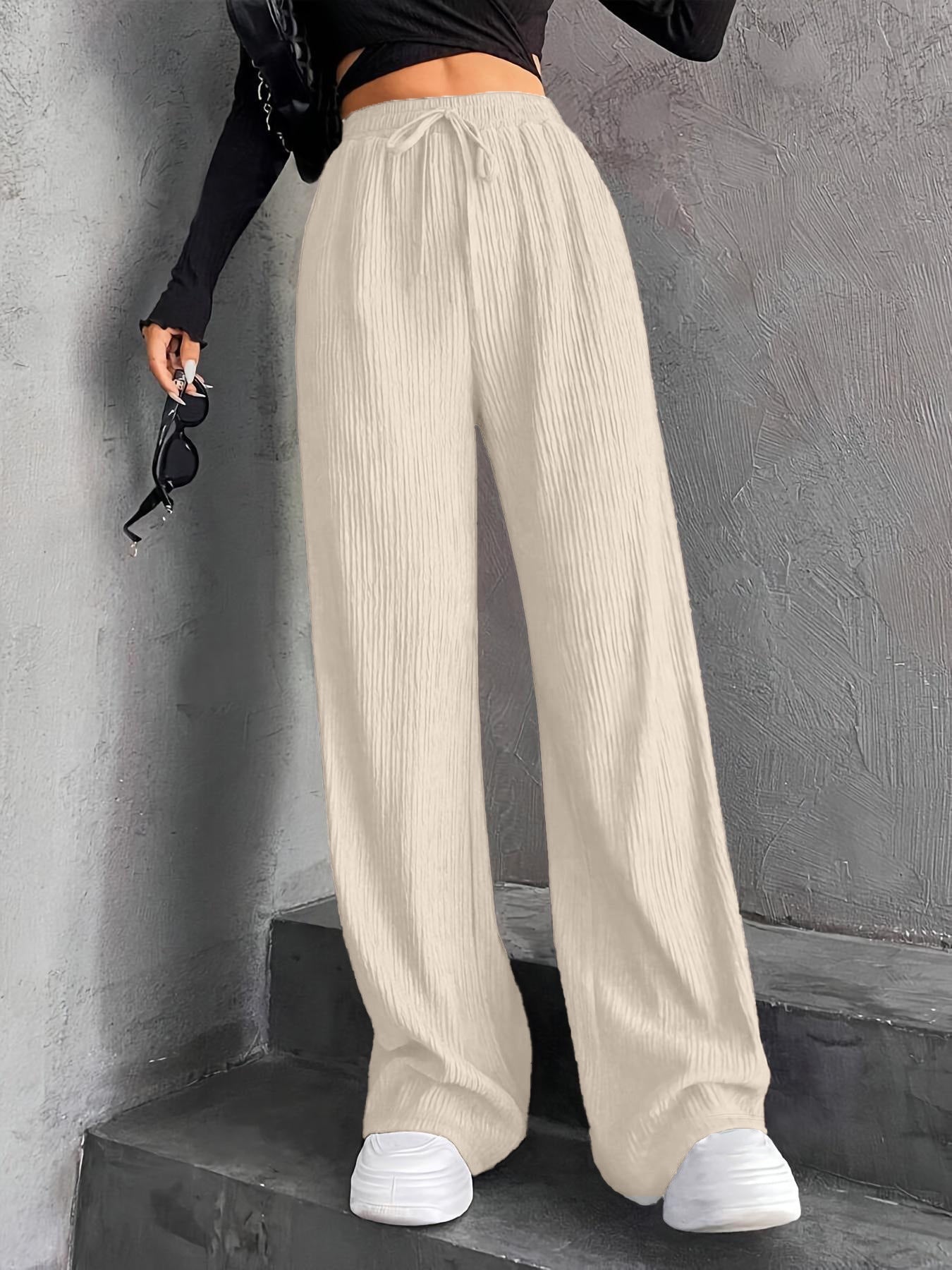 Damen Plissee-Hose Weit mit elastischem Bund und Taschen
