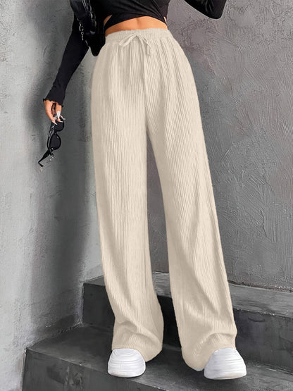 Damen Plissee-Hose Weit mit elastischem Bund und Taschen