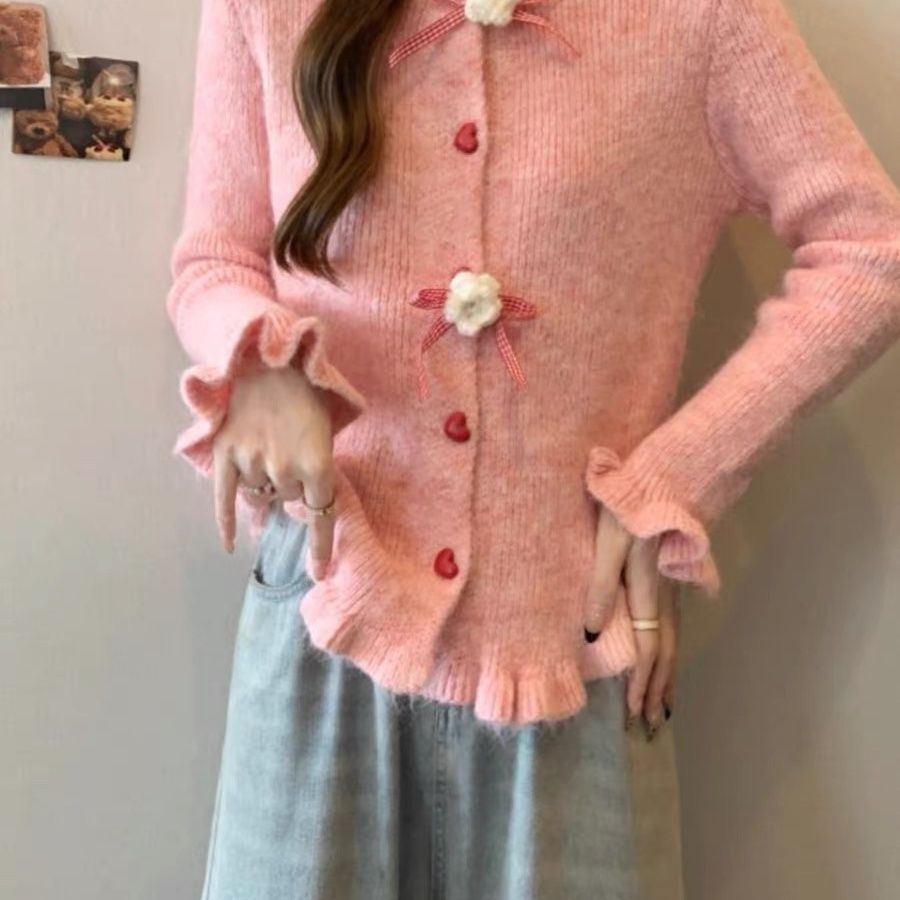 Damen Strickjacke Blumenmuster Eveloria