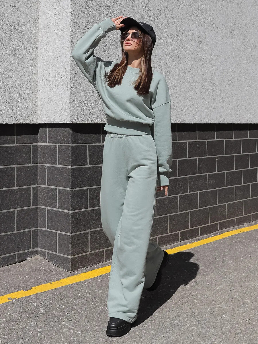 Damen Freizeitanzug Weites Design Bequem Grün Eveloria