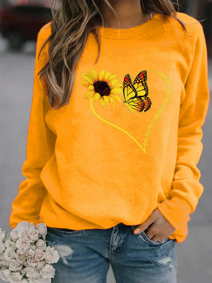Damen Sweatshirt Grafisches Motiv Schmetterling Sonnenblume Eveloria