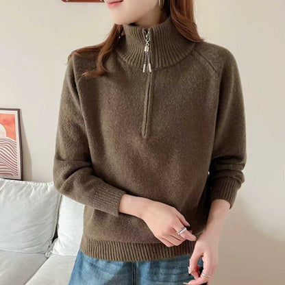 Damen Pullover Stehkragen Kuschelig Grün