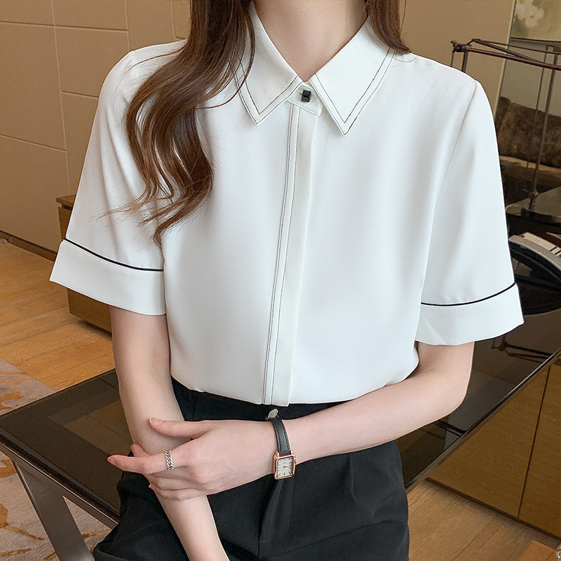 Damen Bluse Kurzarm Klassischer Kragen Elegantes Design Eveloria - Eveloria