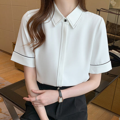 Damen Bluse Kurzarm Klassischer Kragen Elegantes Design Eveloria - Eveloria