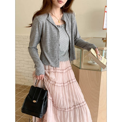 Damen Strickjacke Feine Knöpfe Elegant Beige - Eveloria