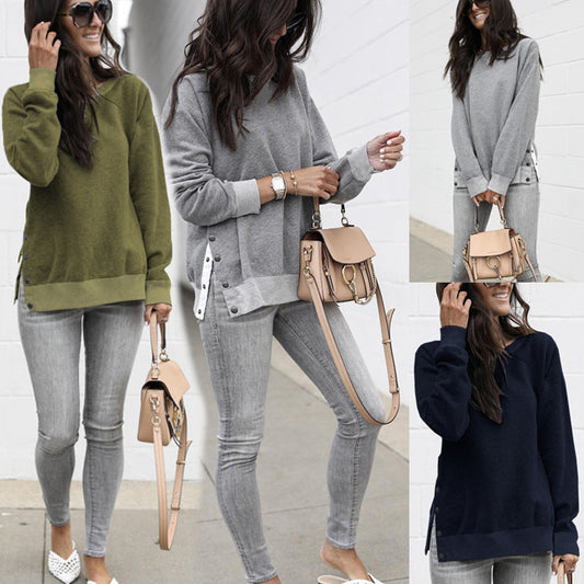 Damen Sweatshirt V-Ausschnitt mit Druckknöpfen Schwarz - Eveloria