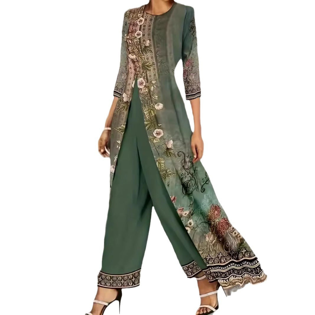 Damen Jumpsuit mit floralem Überwurf Weites Bein Eveloria