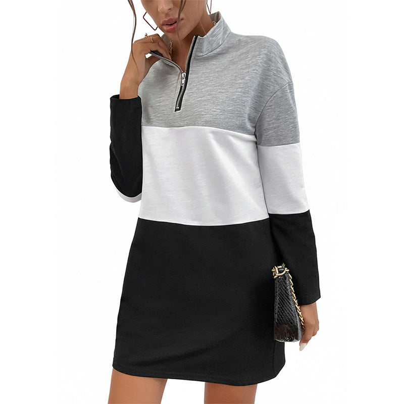 Damen Sport-Sweatkleid Halbhocher Kragen Farbblock-Design