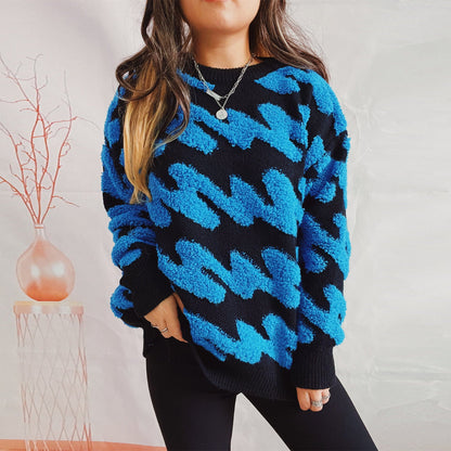 Damen Pullover Strukturiertes Wellenmuster Übergroße Ärmel Eveloria