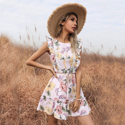 Damen Sommerkleid Rüschendetails Floralmuster Eveloria