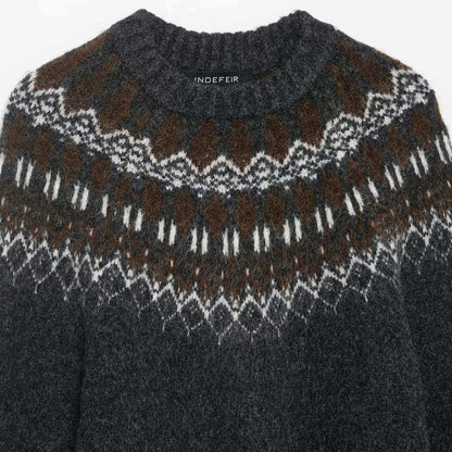 Damen Strickpullover Norwegermuster Weit Eveloria